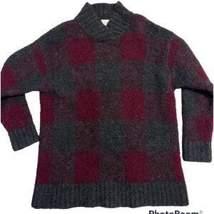 Vintage Jones New York Oversized Mock Neck  Wool Plaid Sweater Medium Grunge